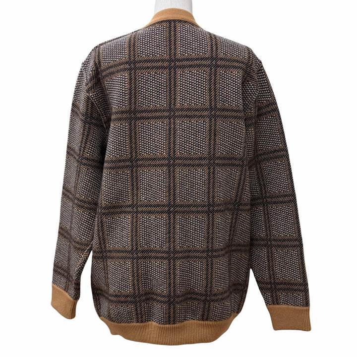 未使用品★GUCCI グッチ 773903 ウール混 リバーシブル チェック ジャンボGG オーバーサイズ ニット カーディガン ブラウン XS 正規品