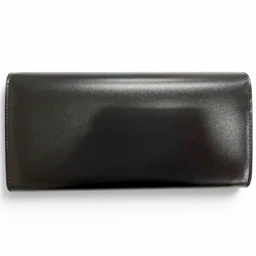 極美品△CELINE セリーヌ 10E313DPV シャイニーカーフスキン トリオンフ フラップ ラージウォレット 二つ折り 長財布 ブラック 箱 袋付き