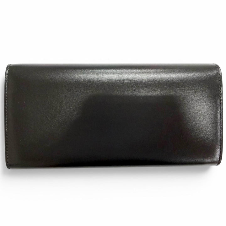 極美品△CELINE セリーヌ 10E313DPV シャイニーカーフスキン トリオンフ フラップ ラージウォレット 二つ折り 長財布 ブラック 箱 袋付き