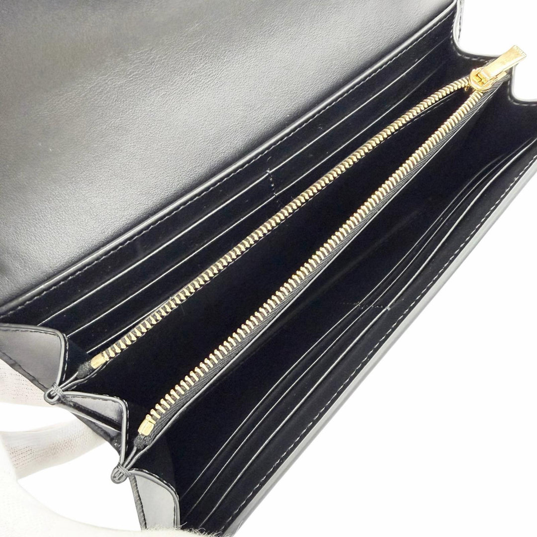 極美品△CELINE セリーヌ 10E313DPV シャイニーカーフスキン トリオンフ フラップ ラージウォレット 二つ折り 長財布 ブラック 箱 袋付き