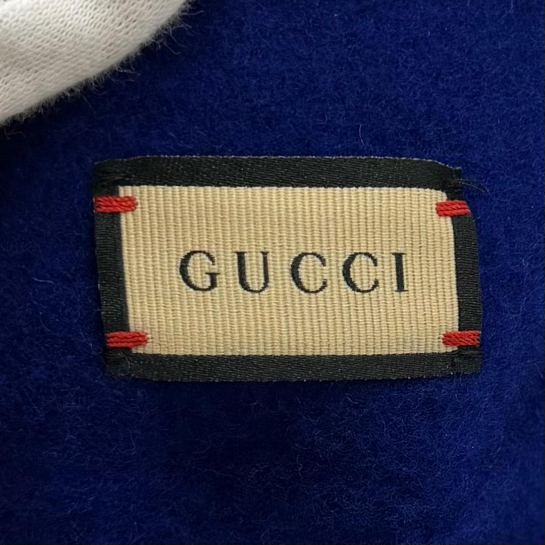 未使用品★GUCCI グッチ 714343 ウール100% GGマーモント金具付き 無地 ベレー帽 ブルー ゴールド金具 M イタリア製 正規品 レディース