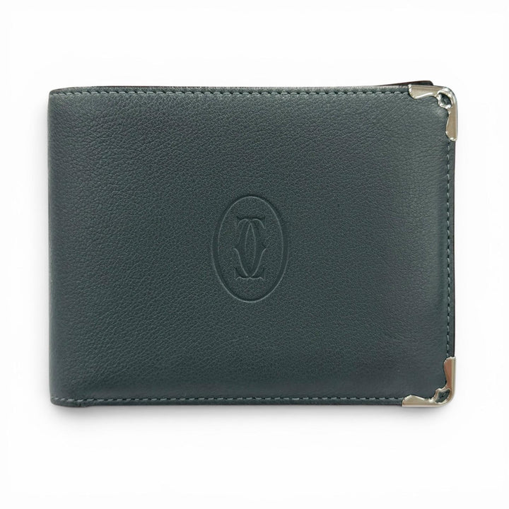 未使用品◇Cartier カルティエ レザー マストドゥカルティエ ロゴ入り 札入れ 二つ折り財布 ネイビー系 シルバー金具 イタリア製 メンズ