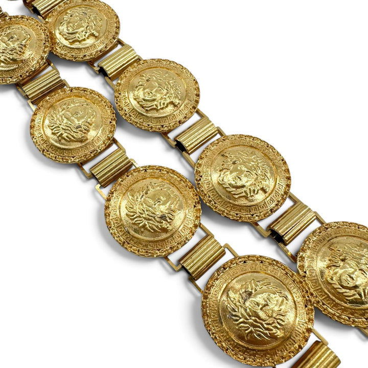 極美品▲Gianni Versace ジャンニヴェルサーチ ヴィンテージ メデューサロゴ コインモチーフ チェーン ベルト ゴールド 伊製 レディース