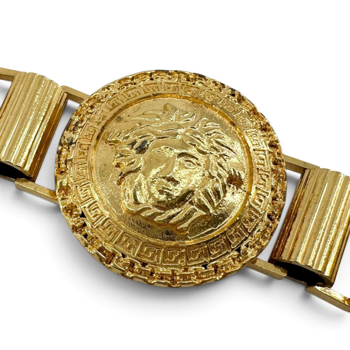 極美品▲Gianni Versace ジャンニヴェルサーチ ヴィンテージ メデューサロゴ コインモチーフ チェーン ベルト ゴールド 伊製 レディース