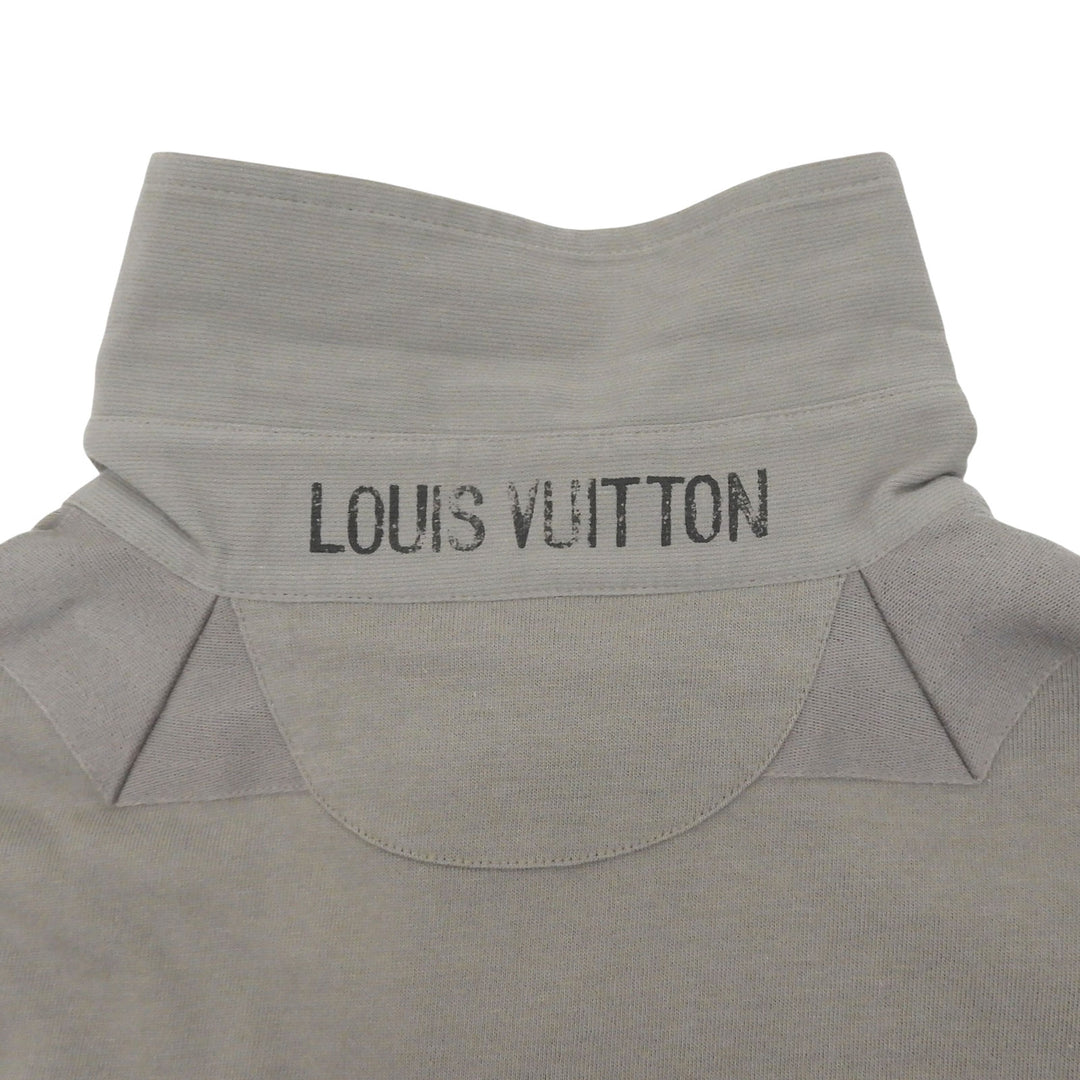 美品▲LOUIS VUITTON ルイヴィトン コットン100% LVロゴ刺繍 ロングスリーブ 長袖ポロシャツ グレージュ M イタリア製 正規品 メンズ