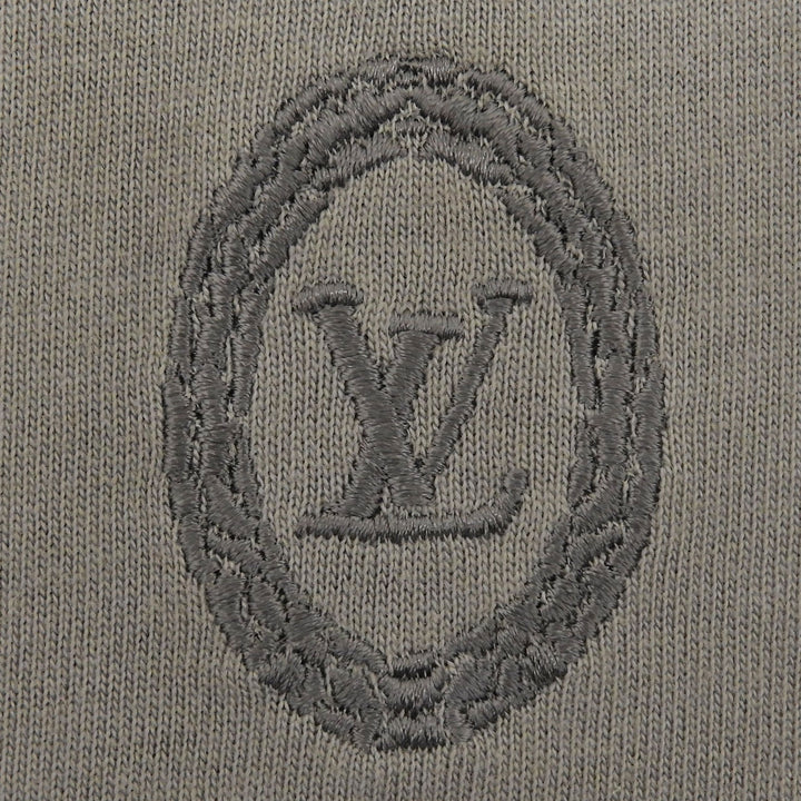 美品▲LOUIS VUITTON ルイヴィトン コットン100% LVロゴ刺繍 ロングスリーブ 長袖ポロシャツ グレージュ M イタリア製 正規品 メンズ