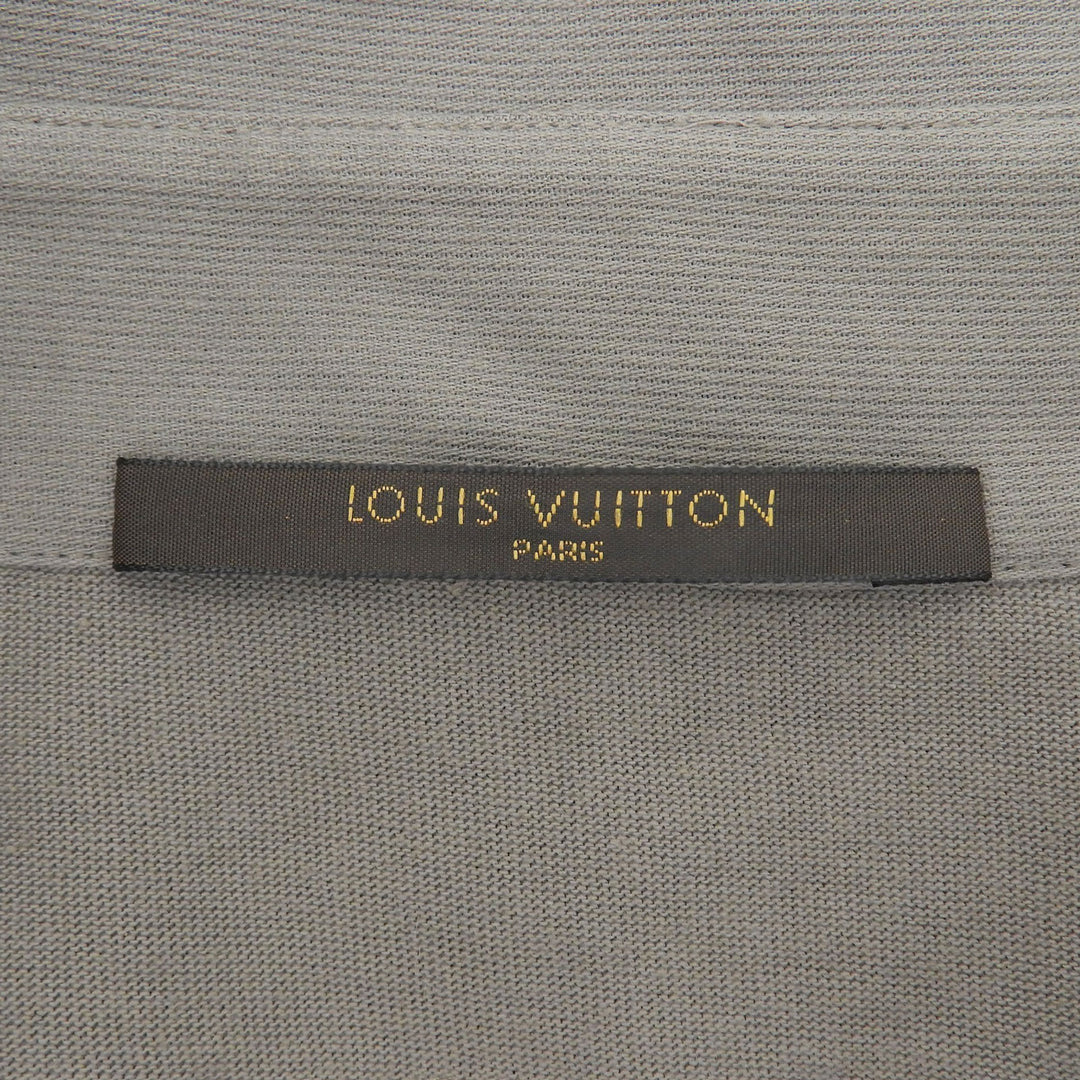 美品▲LOUIS VUITTON ルイヴィトン コットン100% LVロゴ刺繍 ロングスリーブ 長袖ポロシャツ グレージュ M イタリア製 正規品 メンズ