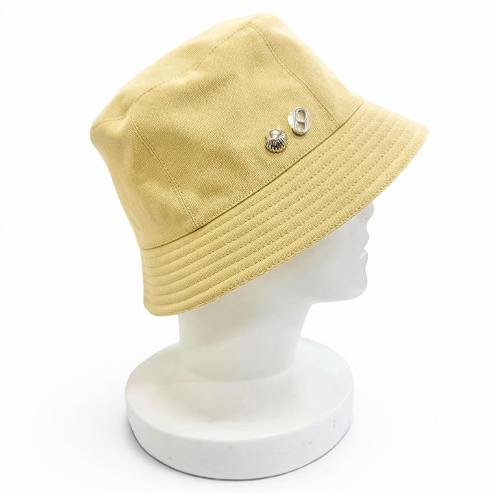 未使用品△HERMES エルメス カルヴィ シーシェル コットン100％ シルバー金具 シェーヌダンクル バケットハット 帽子 ベージュ 58 正規品