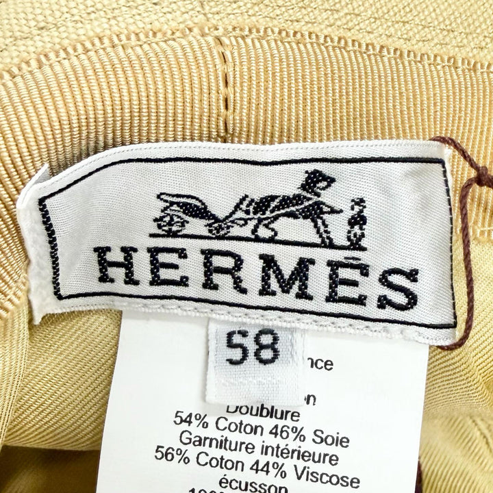 未使用品△HERMES エルメス カルヴィ シーシェル コットン100％ シルバー金具 シェーヌダンクル バケットハット 帽子 ベージュ 58 正規品