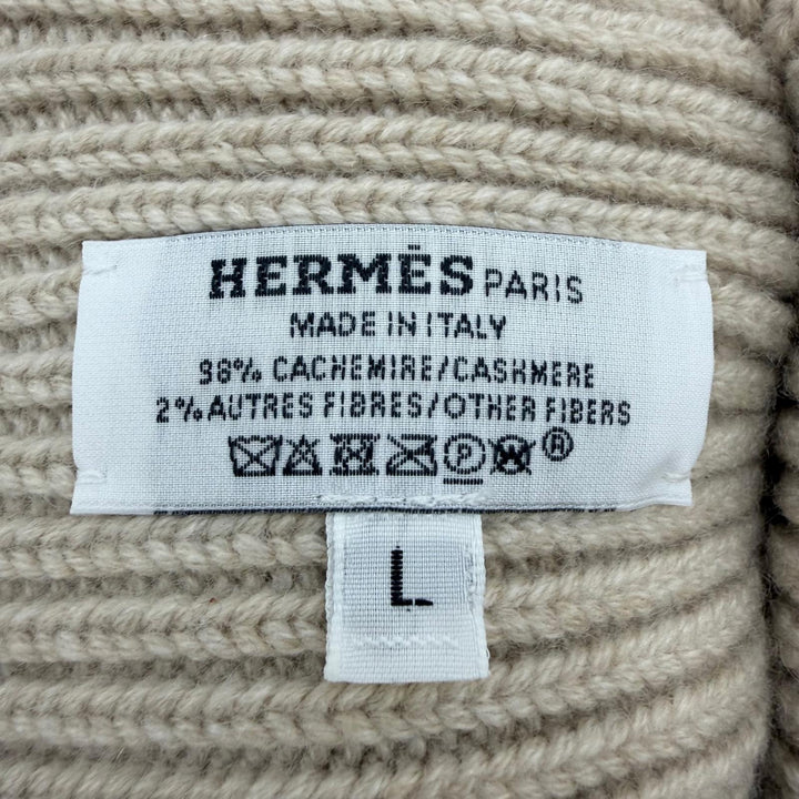 極美品☆HERMES エルメス ヘヴン・ツイスト カシミヤ シェーヌダンクル ビーニー ニットキャップ ベージュ L イタリア製 保存袋付き