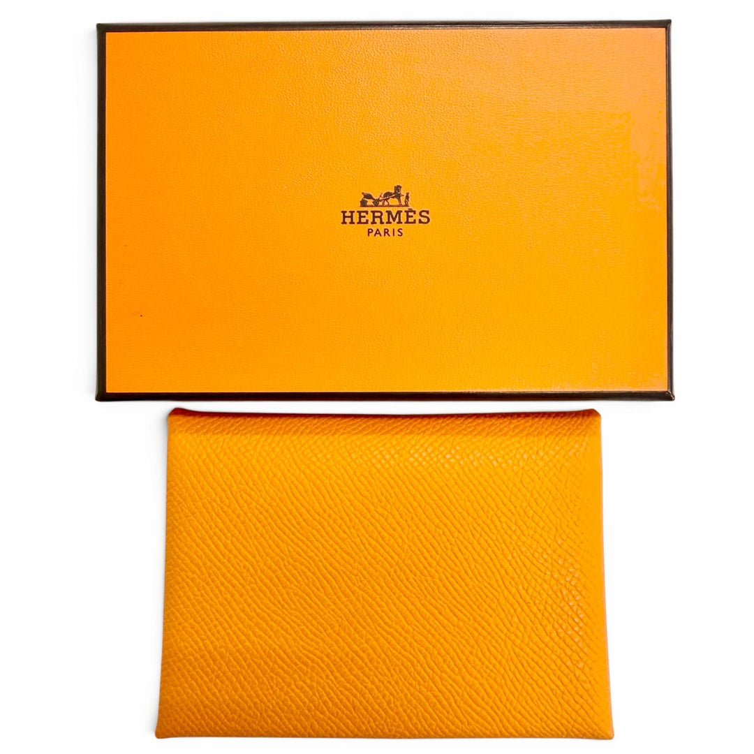 未使用品△HERMES エルメス カルヴィ デュオ ヴォーエプソン オレンジ シルバー金具 セリエ金具 コンパクトウォレット コインケース B刻