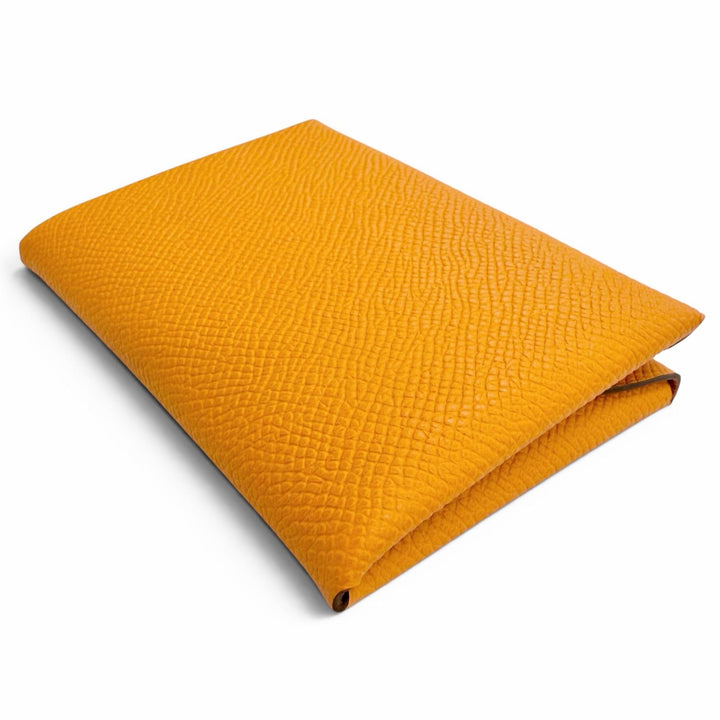 未使用品△HERMES エルメス カルヴィ デュオ ヴォーエプソン オレンジ シルバー金具 セリエ金具 コンパクトウォレット コインケース B刻