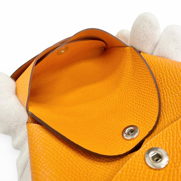 未使用品△HERMES エルメス カルヴィ デュオ ヴォーエプソン オレンジ シルバー金具 セリエ金具 コンパクトウォレット コインケース B刻