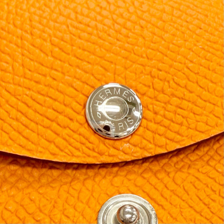 未使用品△HERMES エルメス カルヴィ デュオ ヴォーエプソン オレンジ シルバー金具 セリエ金具 コンパクトウォレット コインケース B刻