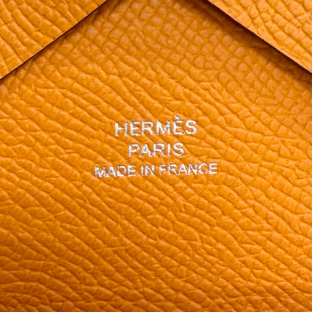 未使用品△HERMES エルメス カルヴィ デュオ ヴォーエプソン オレンジ シルバー金具 セリエ金具 コンパクトウォレット コインケース B刻