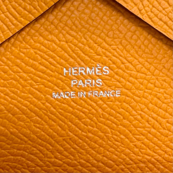 未使用品△HERMES エルメス カルヴィ デュオ ヴォーエプソン オレンジ シルバー金具 セリエ金具 コンパクトウォレット コインケース B刻