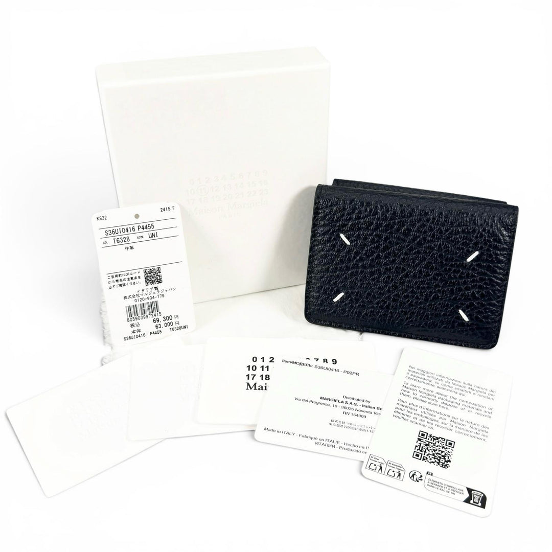 極美品▲Maison Margiela メゾンマルジェラ S36UI0416 4ステッチ レザー コンパクトウォレット 三つ折り財布 伊製 正規品 箱・保存袋付き