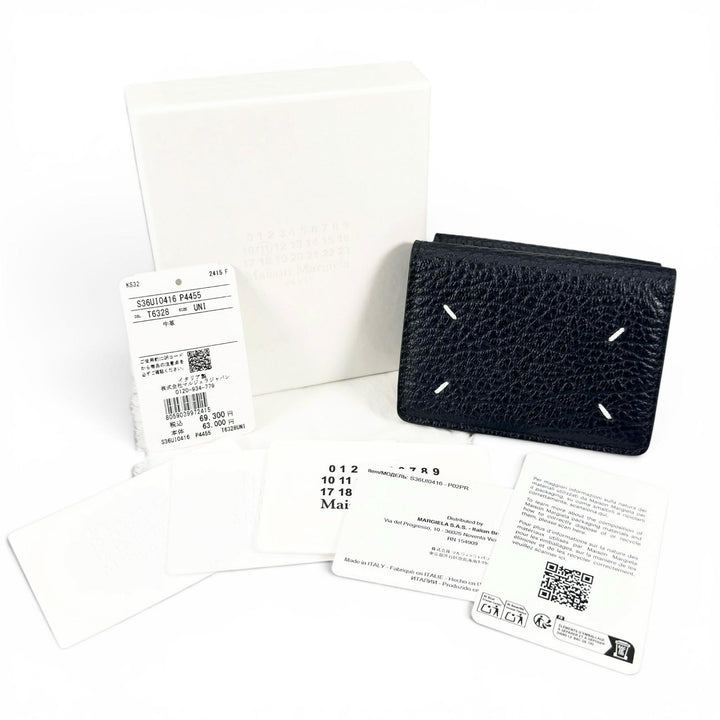 極美品▲Maison Margiela メゾンマルジェラ S36UI0416 4ステッチ レザー コンパクトウォレット 三つ折り財布 伊製 正規品 箱・保存袋付き