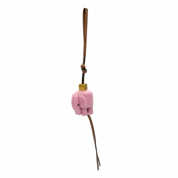 美品△LOEWE ロエベ エレファント チャーム フェルト レザー 象 アナグラムキューブ バッグチャーム ピンク ブラウン ゴールド金具