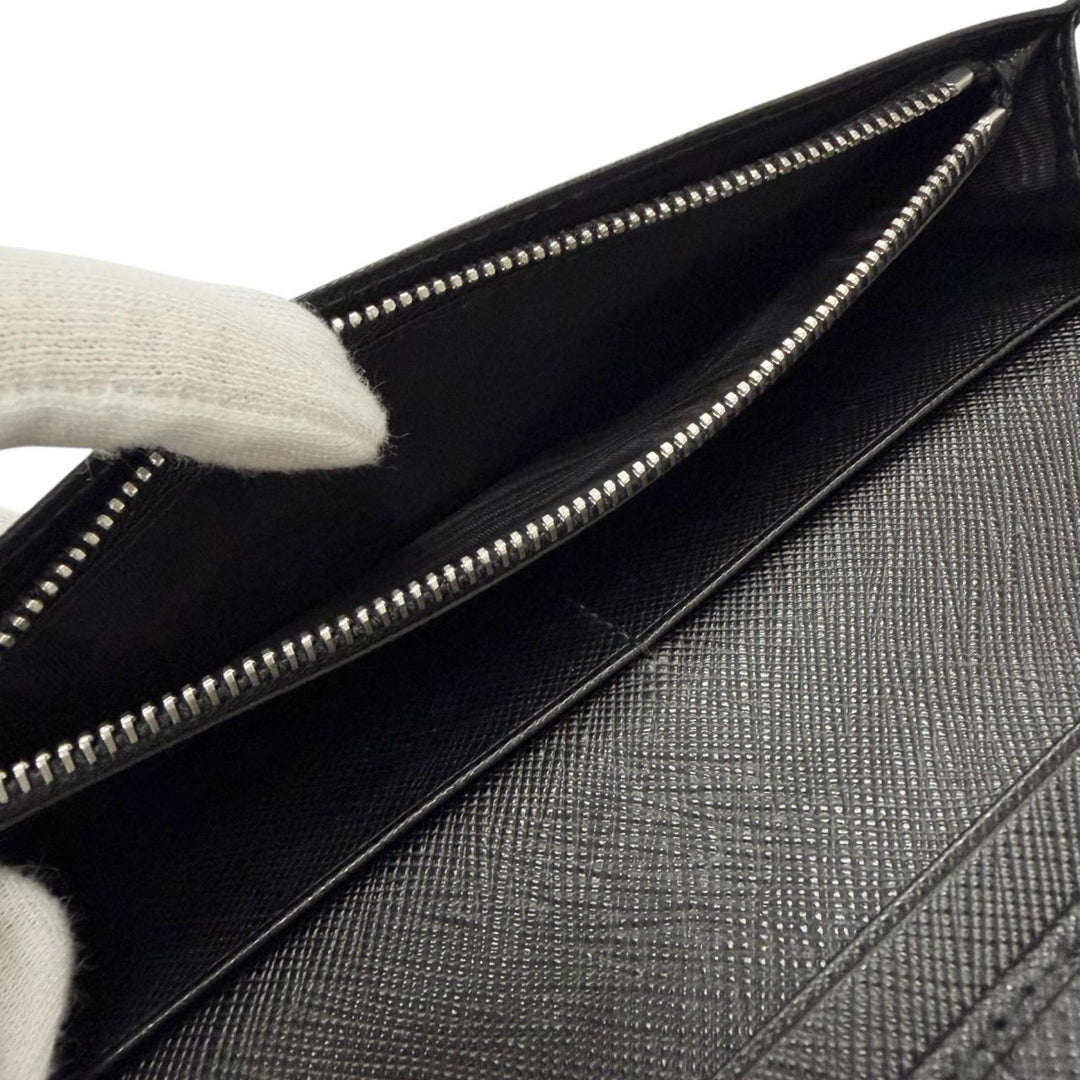 美品□PRADA プラダ 2MV836 ロゴ型押し サフィアーノレザー 二つ折り ロングウォレット 長財布 ブラック イタリア製 メンズオススメ