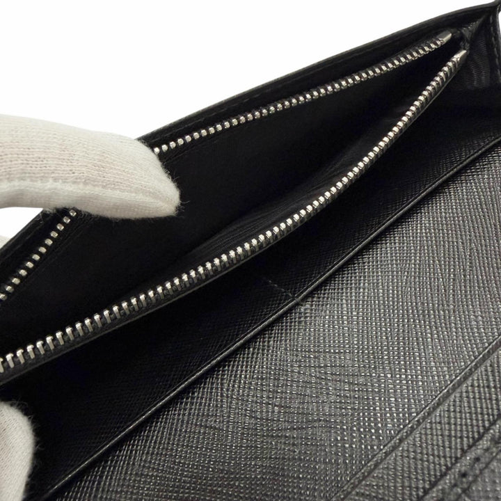 美品□PRADA プラダ 2MV836 ロゴ型押し サフィアーノレザー 二つ折り ロングウォレット 長財布 ブラック イタリア製 メンズオススメ