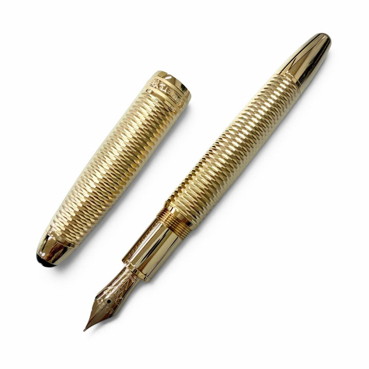 極美品□MONTBLANC モンブラン マイスターシュテュック ソリテール 146 ジオメトリー ル・グラン 18K Mニブ 万年筆 ゴールド ドイツ製