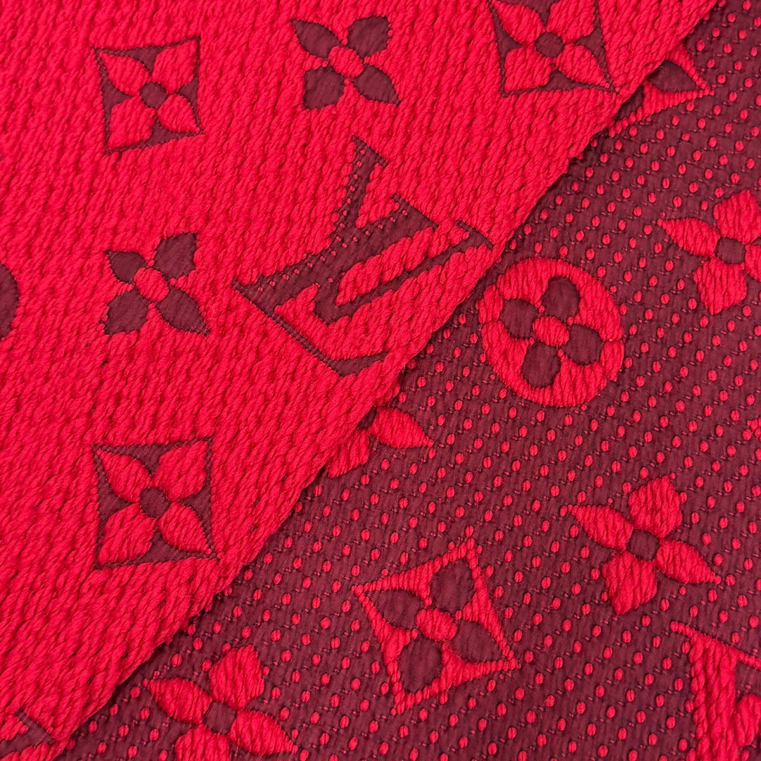 美品△LOUIS VUITTON ルイヴィトン M72432 エシャルプ ロゴマニア ウール シルク ルビー モノグラム フリンジ マフラー 伊製 正規品