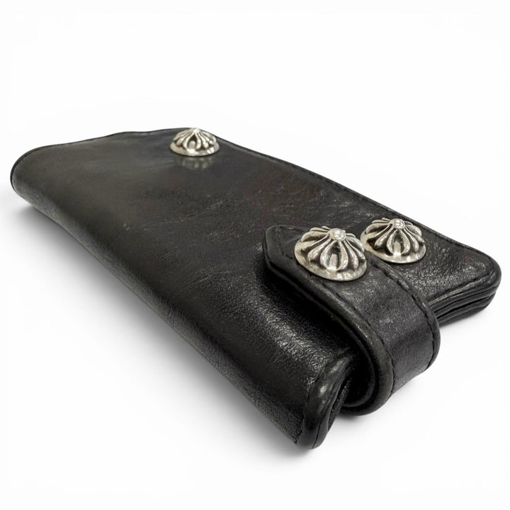 美品△CHROME HEARTS クロムハーツ クロスボールボタン レザー キーケース インヴォイス(2013年)付き ブラック シルバー金具 メンズ