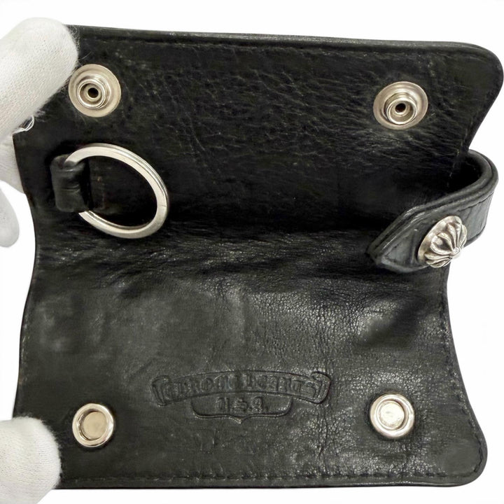 美品△CHROME HEARTS クロムハーツ クロスボールボタン レザー キーケース インヴォイス(2013年)付き ブラック シルバー金具 メンズ