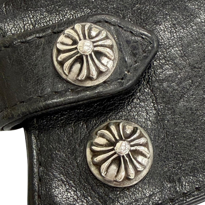 美品△CHROME HEARTS クロムハーツ クロスボールボタン レザー キーケース インヴォイス(2013年)付き ブラック シルバー金具 メンズ
