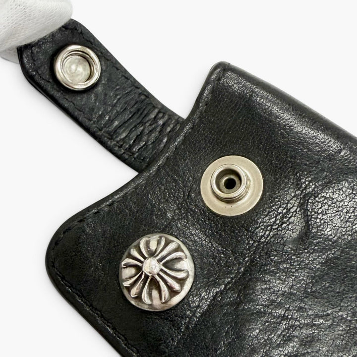 美品△CHROME HEARTS クロムハーツ クロスボールボタン レザー キーケース インヴォイス(2013年)付き ブラック シルバー金具 メンズ