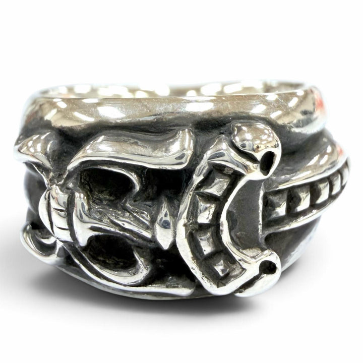 極美品☆CHROME HEARTS クロムハーツ 925 ダガー リング 4ライン アクセサリー シルバー JP22号相当 重量17.0g メンズ 保存袋付