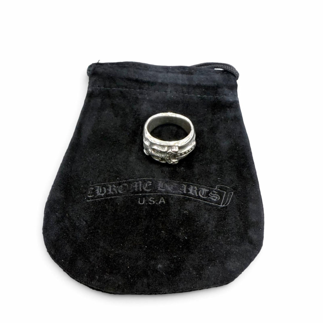極美品☆CHROME HEARTS クロムハーツ 925 ダガー リング 4ライン アクセサリー シルバー JP22号相当 重量17.0g メンズ 保存袋付