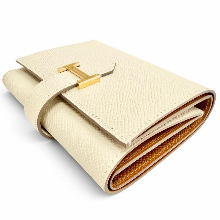 未使用品△HERMES エルメス ベアンコンビネ ヴェルソ ヴォーエプソン クレ ゴールド ゴールド金具 三つ折り財布 W刻印 フランス製 箱付き