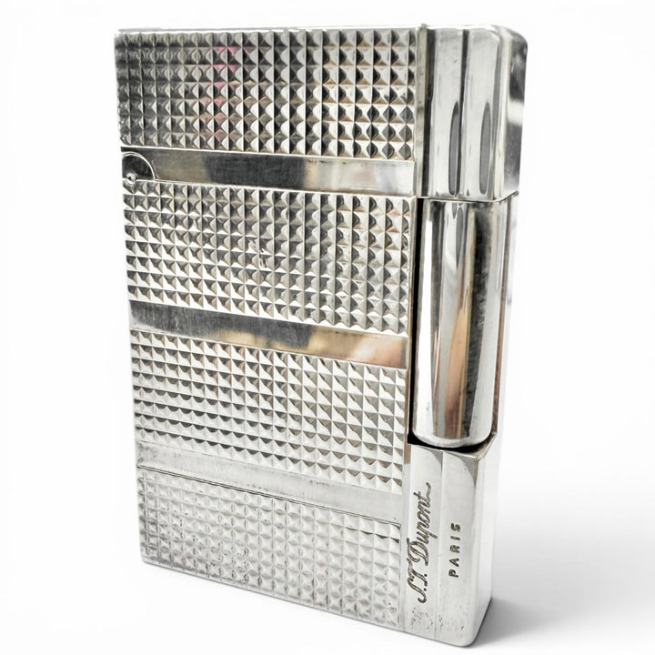 美品□Dupont デュポン ギャッツビー ヘリンボーン柄 スクエア型 ローラー式 ガスライター 喫煙具 シルバー フランス製 メンズ 着火確認済