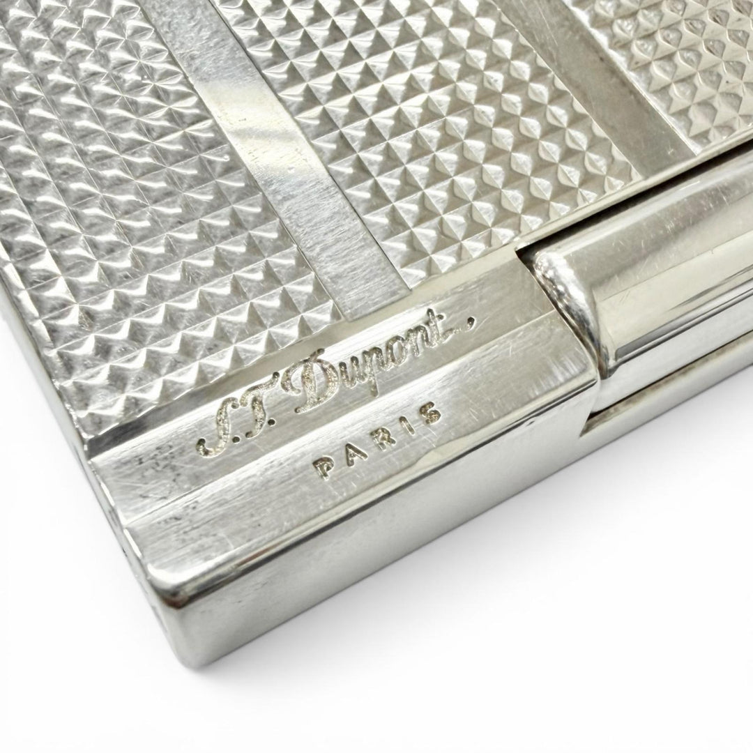 美品□Dupont デュポン ギャッツビー ヘリンボーン柄 スクエア型 ローラー式 ガスライター 喫煙具 シルバー フランス製 メンズ 着火確認済