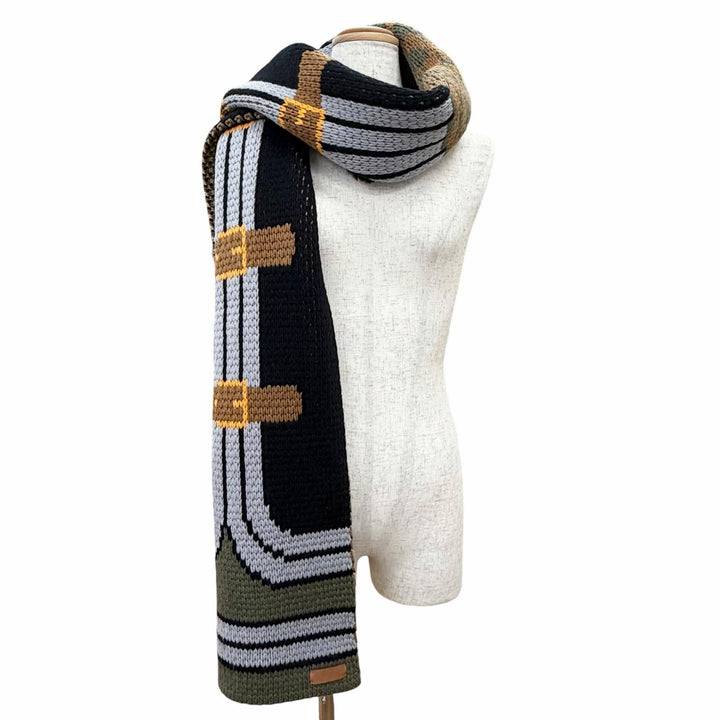 極美品△HERMES エルメス H521729S グランデ テヌエ カシミヤ100％ ロゴレザーワッペン付き ロング マフラー ブラック カーキ 正規品