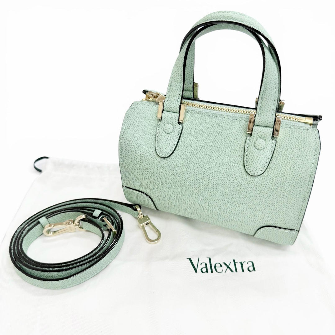 未使用品△Valextra ヴァレクストラ WBBB0030028LOC99 バビラ マイクロ レザー 2WAY ハンドバッグ ショルダーバッグ ミントグリーン 伊製