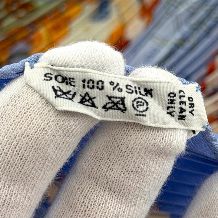 極美品★HERMES エルメス カレ90 Escales Mediterraneennes 地中海の港町 シルク100％ ひし形 プリーツ スカーフ ブルー系 箱付き