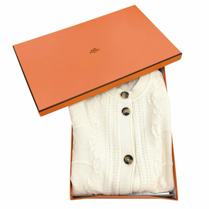 極美品★HERMES エルメス 22AW DC2H2707D6 朝の散歩 ウール カシミヤ混 ロゴボタン付 クルーネック ニット カーディガン 40 正規品 箱付