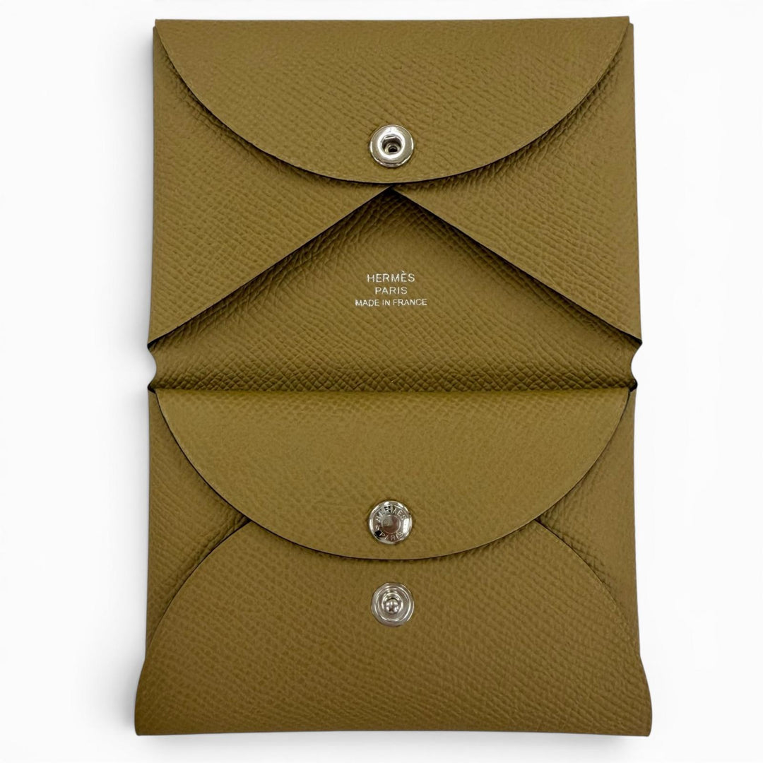未使用品☆HERMES エルメス カルヴィ デュオ ヴォーエプソン デュンヌ シルバー金具 セリエ金具 コンパクトウォレット K刻印 箱付き