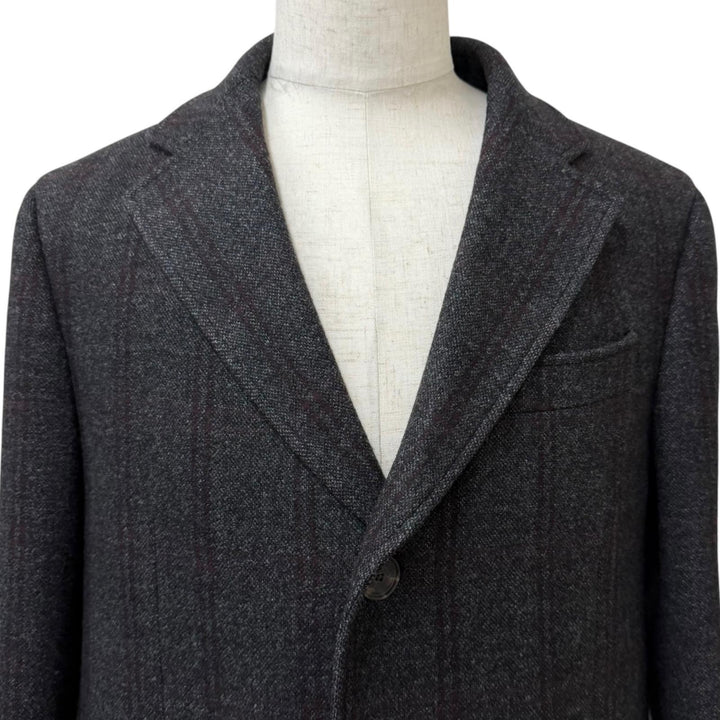 美品□Salvatore Ferragamo サルヴァトーレフェラガモ ウール100％ ストライプ柄 チェスターコート チャコール 52 イタリア製 正規品
