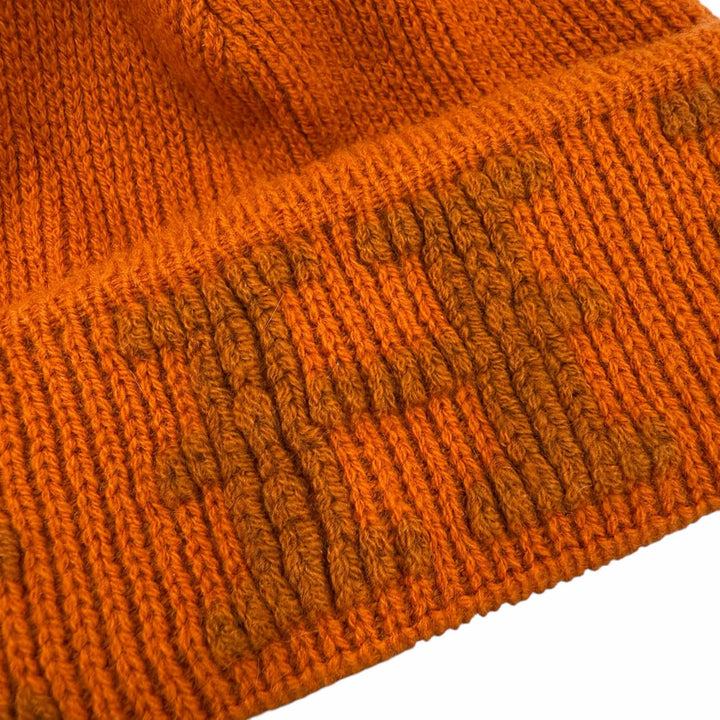 極美品◇HERMES エルメス ヴィンテージ カシミヤ100％ マルジェラ期 H柄編み ビーニー ニット帽 ニットキャップ オレンジ ME 伊製 正規品