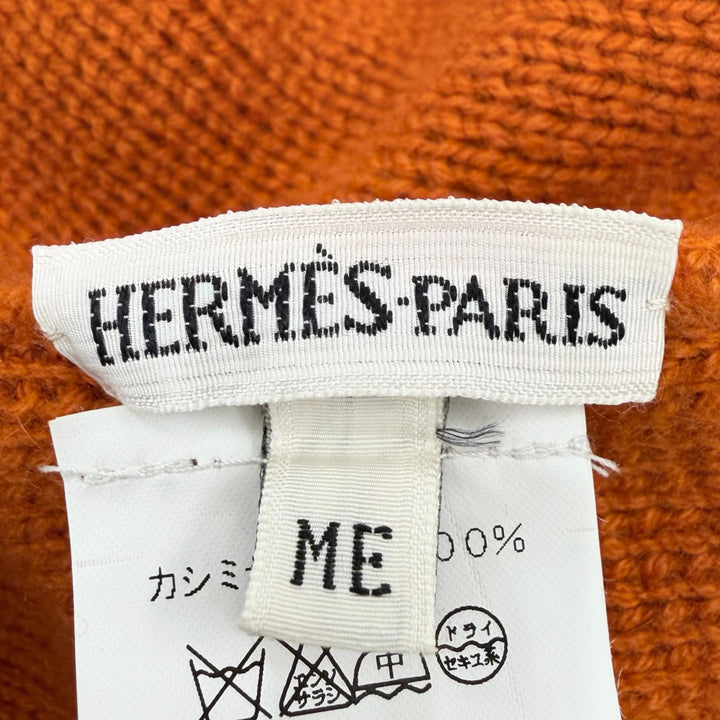 極美品◇HERMES エルメス ヴィンテージ カシミヤ100％ マルジェラ期 H柄編み ビーニー ニット帽 ニットキャップ オレンジ ME 伊製 正規品