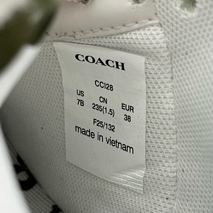 未使用品▲COACH コーチ CCI28 SOHO ソーホー Cロゴ レザー スニーカー シューズ オリーブ ホワイト 7 レディース 箱付き