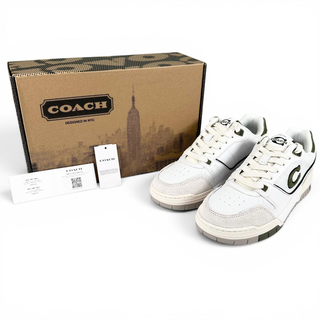 未使用品▲COACH コーチ CCI28 SOHO ソーホー Cロゴ レザー スニーカー シューズ オリーブ ホワイト 7 レディース 箱付き