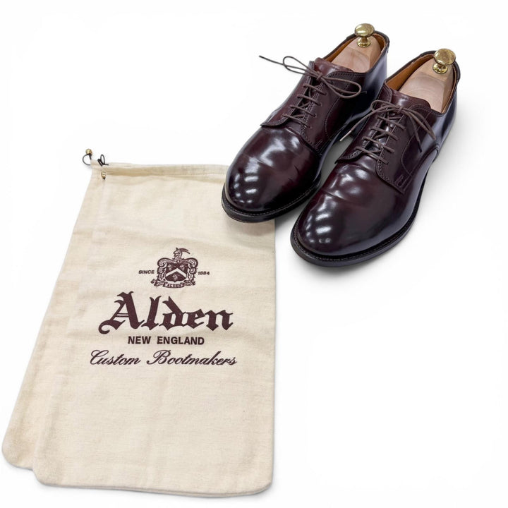 極美品□ALDEN オールデン 5350 コードバン プレーントゥ ブルーチャー ドレスシューズ バーガンディ 7.5 USA製 メンズ 保存袋付き