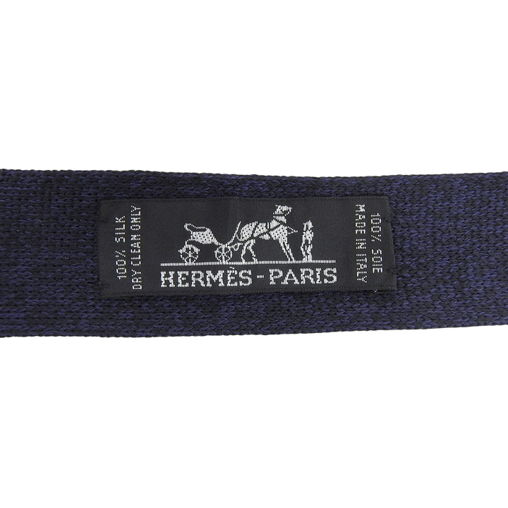 極美品▲HERMES エルメス シルク100％ ニットタイ スクエアタイ ネクタイ ネイビー イタリア製 メンズ