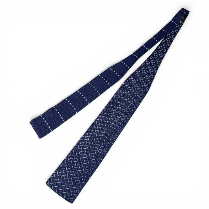 極美品▲HERMES エルメス シルク100％ ボーダー クロス柄 リバーシブル ニットタイ ネクタイ ネイビー イタリア製 メンズ