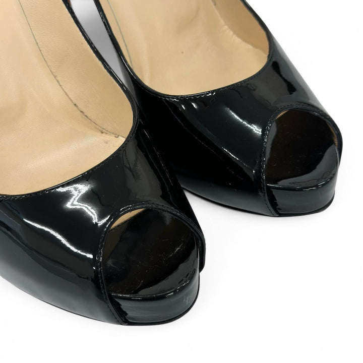 美品▲Christian Louboutin クリスチャンルブタン 1150600 NEW VERY PRIVE パテントレザー パンプス ブラック 38 伊製 箱・保存袋付き